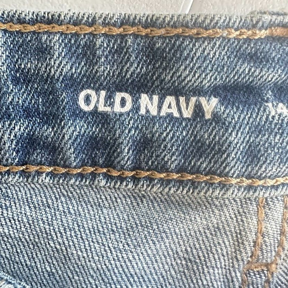 Old Navy Curvy OG Straight Jeans Womens 14 Blue High Rise Medium Wash Split Hem - Picture 7 of 9